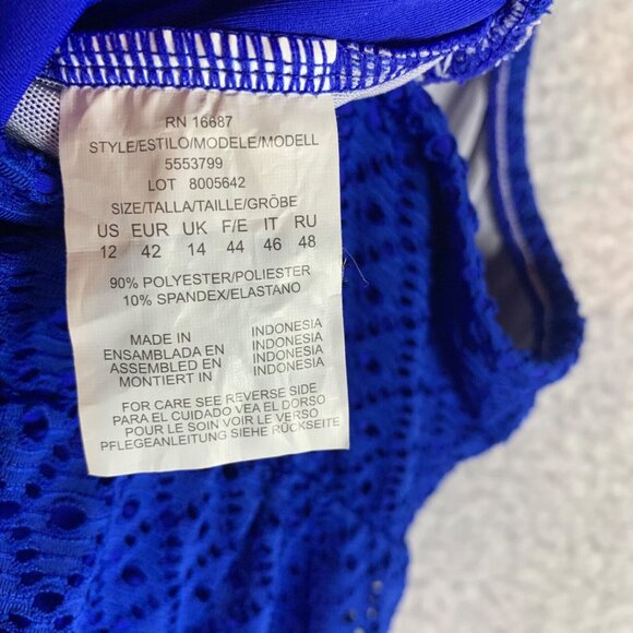 Swim Solutions Women's Bow Front Sleeveless Crochet Cobalt Blue Swim Dress Sz 12 - Picture 9 of 11